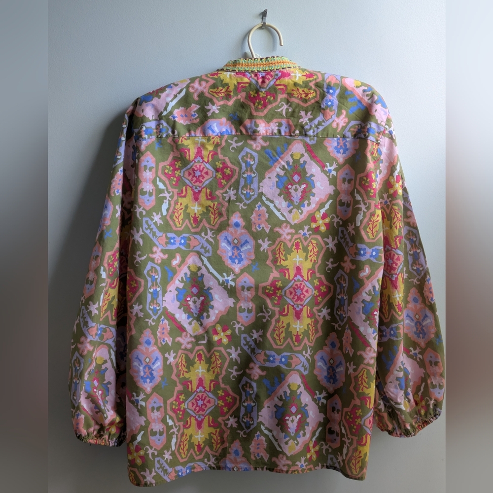 Zara Boho Manadarin Collar Split Neck  Floral Print  Top Size L - Picture 5 of 10